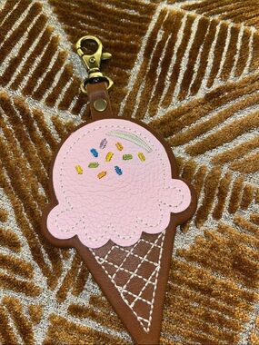 Portland Leather Pink and Brown Ice Cream Cone Bag Charm